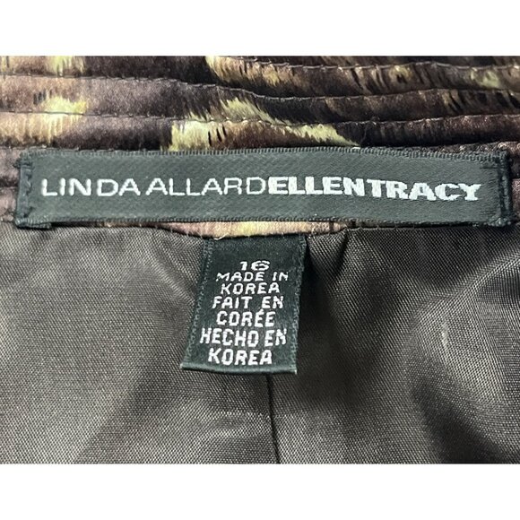 Linda Allard Ellen Tracy Brown & Gold Floral Print Open-Front Jacket Sz 16 - Picture 9 of 11